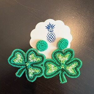 Green Beaded Shamrock Earrings
